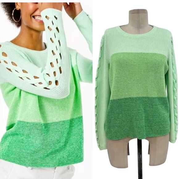 Lilly Pulitzer Cortina Sweater‎ Cut Out Sleeves Knit Ombre Green Size Large - Picture 1 of 14